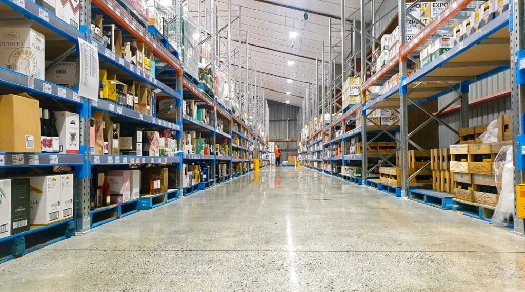 Pallet racking aisle - wide view