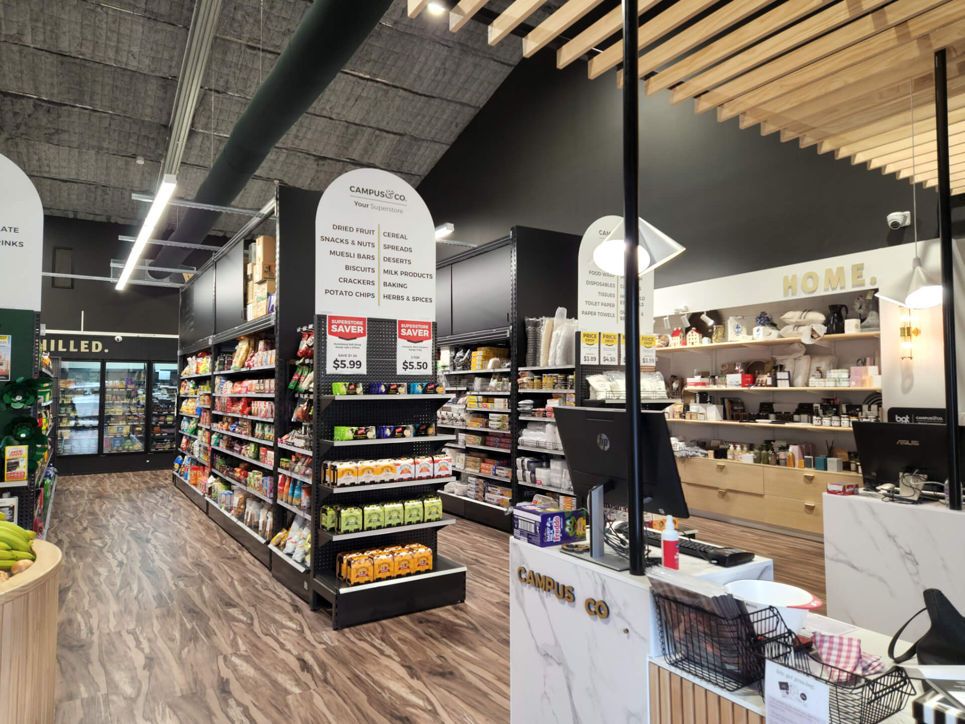 Retail display shelving in a supermarket